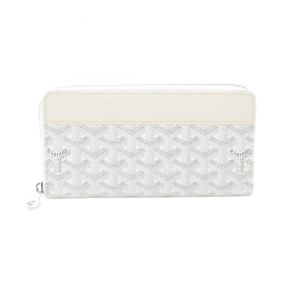 Goyard Matignon GM Round Long Wallet, Coated Canvas Leather, Women's, White/G...